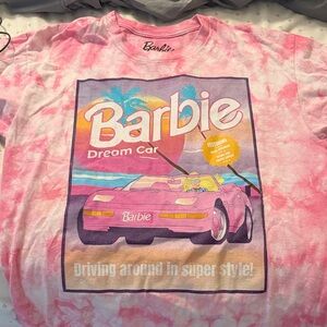 Barbie Pink and Purple Dream Car T-Shirt Short Sleeve Size L TIE DYE